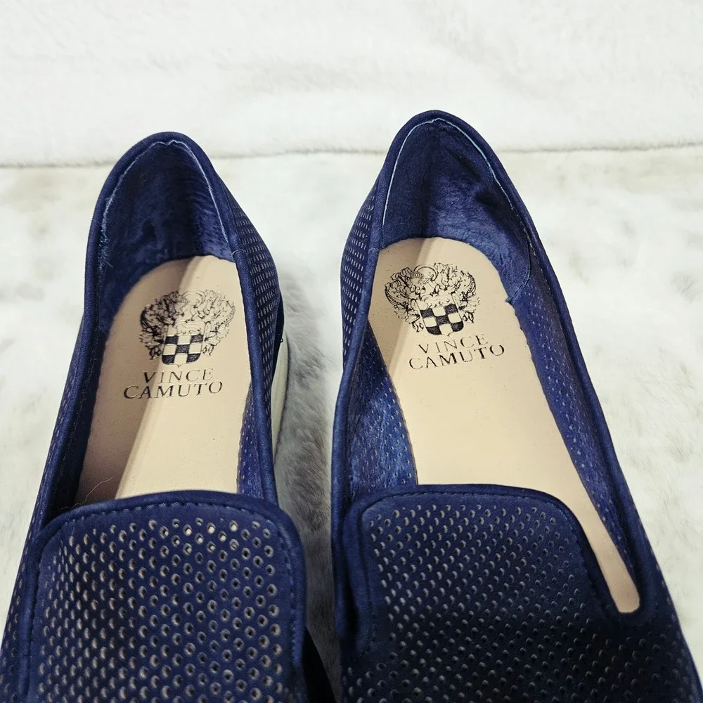 Vince Camuto Navy Blue Perforated Leather Gwenna Slip On Sneaker‎ 6.5M